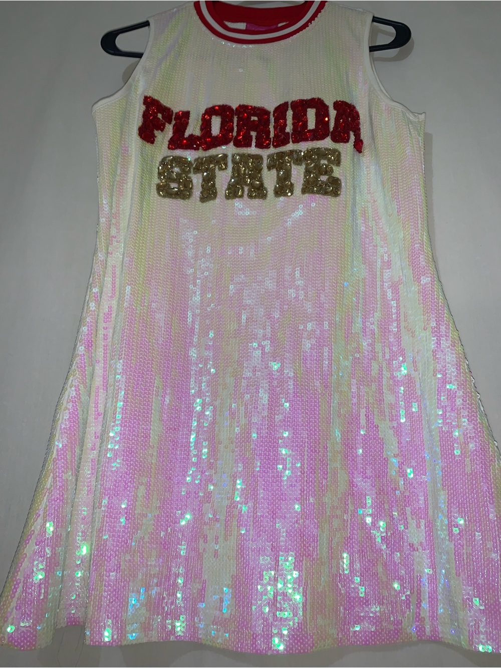 Nwot Queen Of Sparkles Game Day Jersey Dress Iridescent Sequin Xs View 2